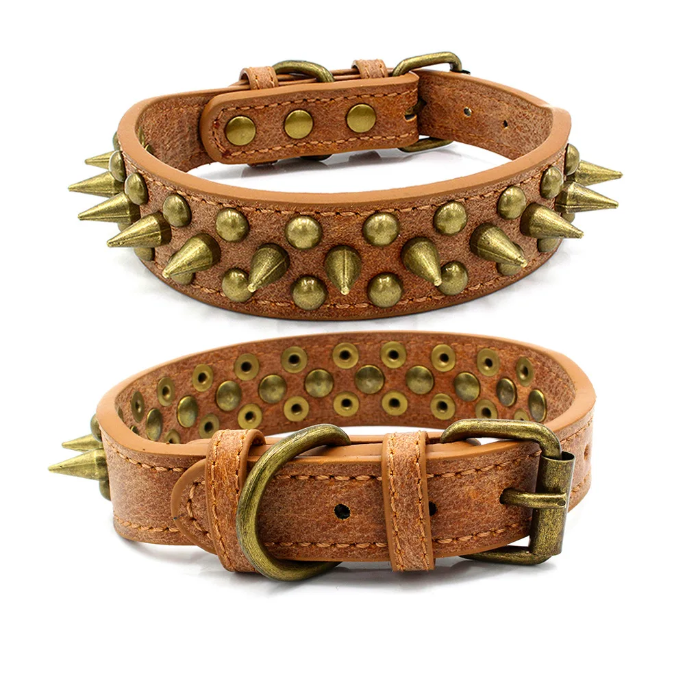 

New domineering anti-dog bite bronze pointed rivet pet collar super cool pointed nail punk style dog collar pet supplies