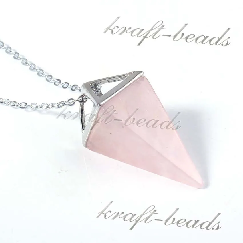 KFT натуральный исцеляющий Розовый Кристалл Камень ne47ce розовый кварц рейки подвеска цепочка Ожерелье для женщин девушек мужчин ювелирные изделия