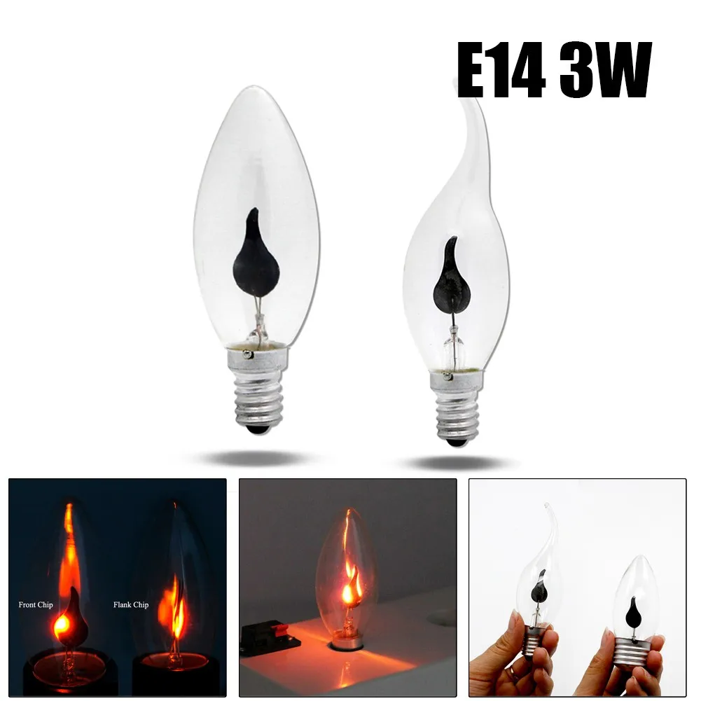 

2pcs E14 Bulb 3W Clear Flicker Flame Candle Light Fire Bulbs SES E14 220-240V Tail Retro Decor Energy Saving Lamp For Chandelier