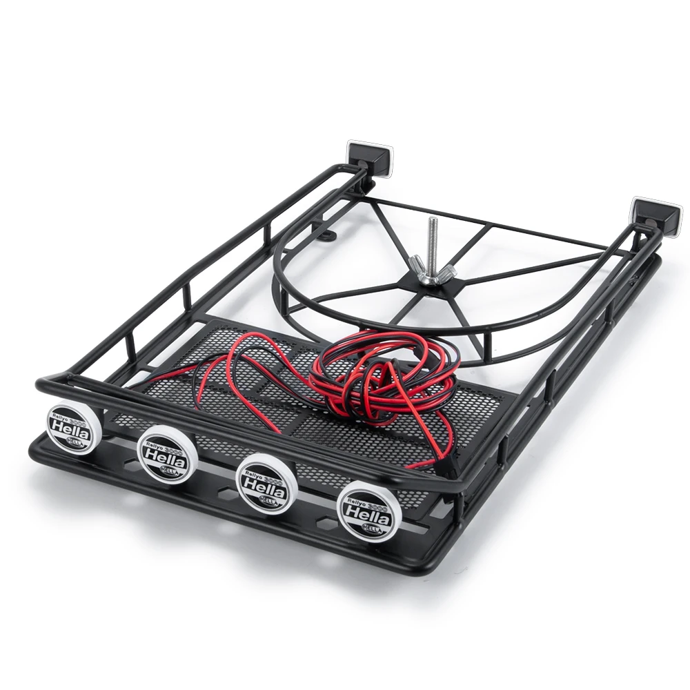 Высококачественный металлический багажник на крышу с 4 светодиодами для 1:10 RC Rock