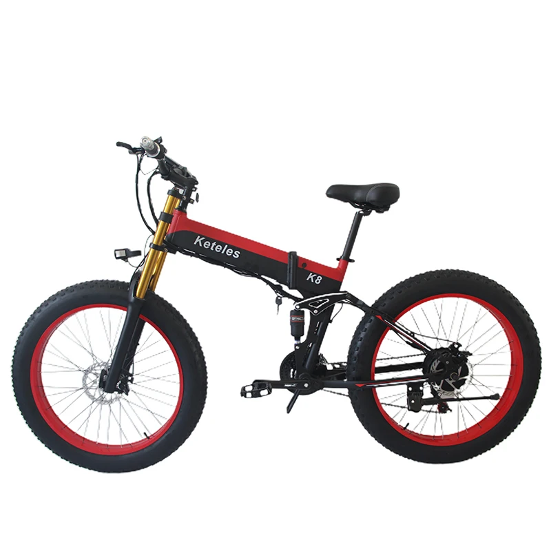 Günstig Keteles K8 PLUS Red Folding Erwachsene Elektrische Bike 26 Zoll Rad 1000W 48V 15AH Berg Fett Fahrrad Lithium-batterie Road E-Bike