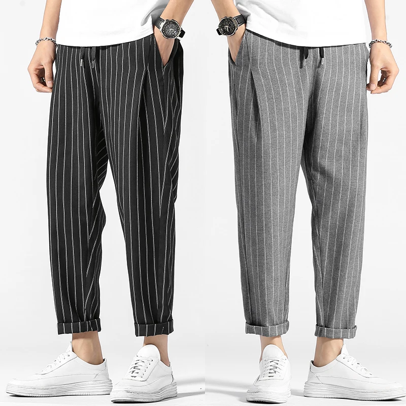 

Fashion stripe Plaid Pants Men's 2021 Autumn Japanese Retro Casual Pants Men Streetwear Loose Drawstring Wild Harem Pant Male
