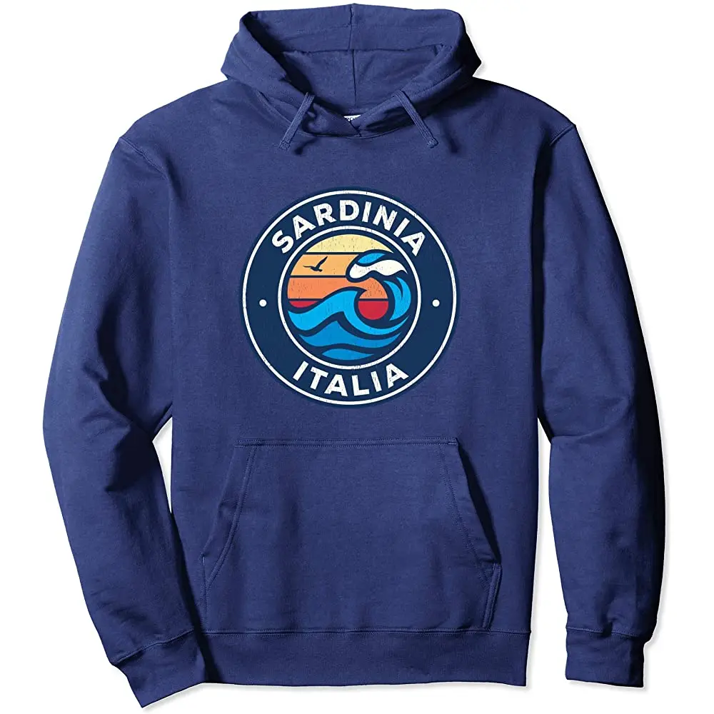 

Sardinia Italy Vintage Nautical Waves Design Pullover Hoodie