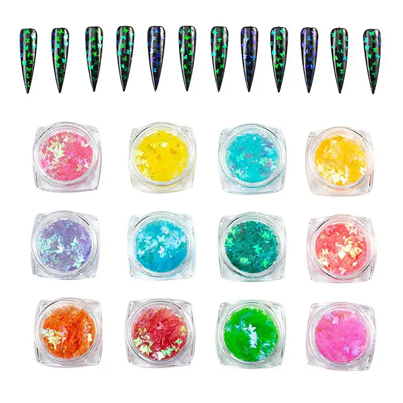 Набор блесток для ногтей с цветными бабочками 12 коробок/1 комплект|Стразы и