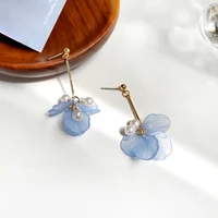 s925 needle sweet jewelry blue resin flower earrings pretty design simulated pearl dangle drop earrings for girl lady gifts