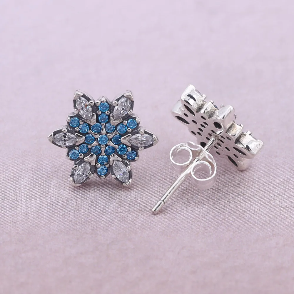

Genuine 925 Sterling Silver Earring Crystalized Snowflake Crystal pan Earrings For Women Wedding Party Fashion Jewelry