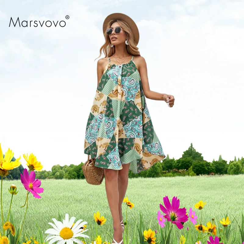 

Beach Dresses Women Clothing Plus Size Vintage Dress Print Sling A-line Dress Korean Fashion Women's Summer Sundresses 2021
