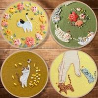 garden cat butterfly flower animal patterns embroidery material package diy handcraft beginner supplies hanging painting decor