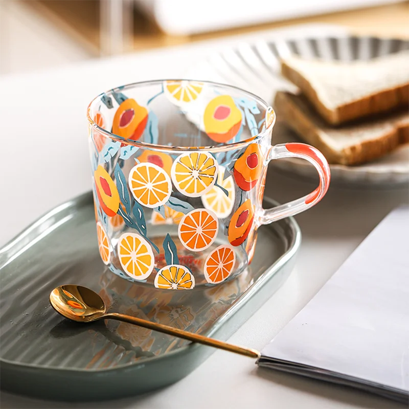 500 мл стеклянная чашка для молока кофе эспрессо милый Принт желтый персик кактус