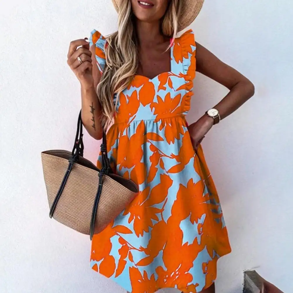 Женское элегантное платье с рукавом-бабочкой и рюшами модное женское пляжное