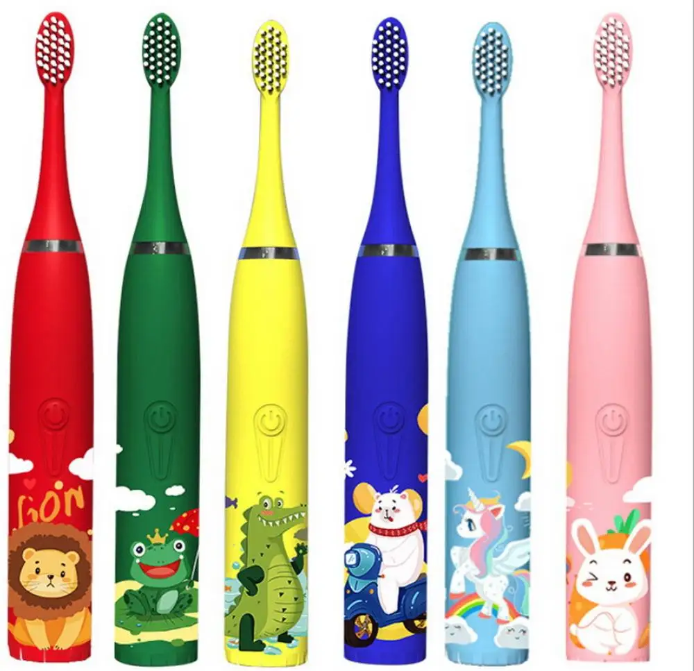 

Children Electric Toothbrush Cartoon Pattern Sonic Cleaning IPX7 Waterproof Replacement Brush Heads USB Charger Smart Timer