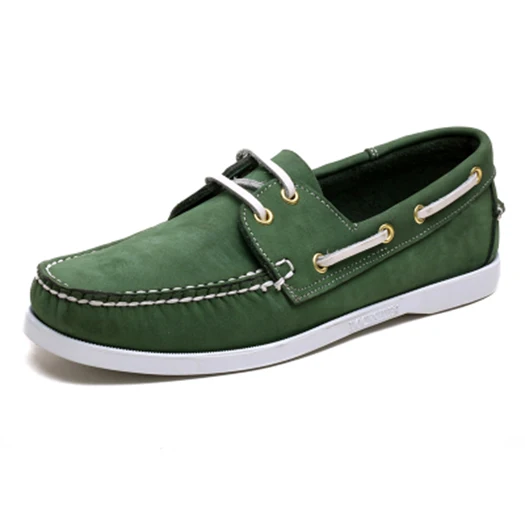 Green Suede Высокое качество; 46; замшевая дышащая обувь на шнуровке; большие размеры; Весенняя повседневная мужская обувь из натуральной кожи коричневого цвета; обувь для вождения в британском стиле; настоящие водонепроницаемые Мокасины - Цвет: Green Suede