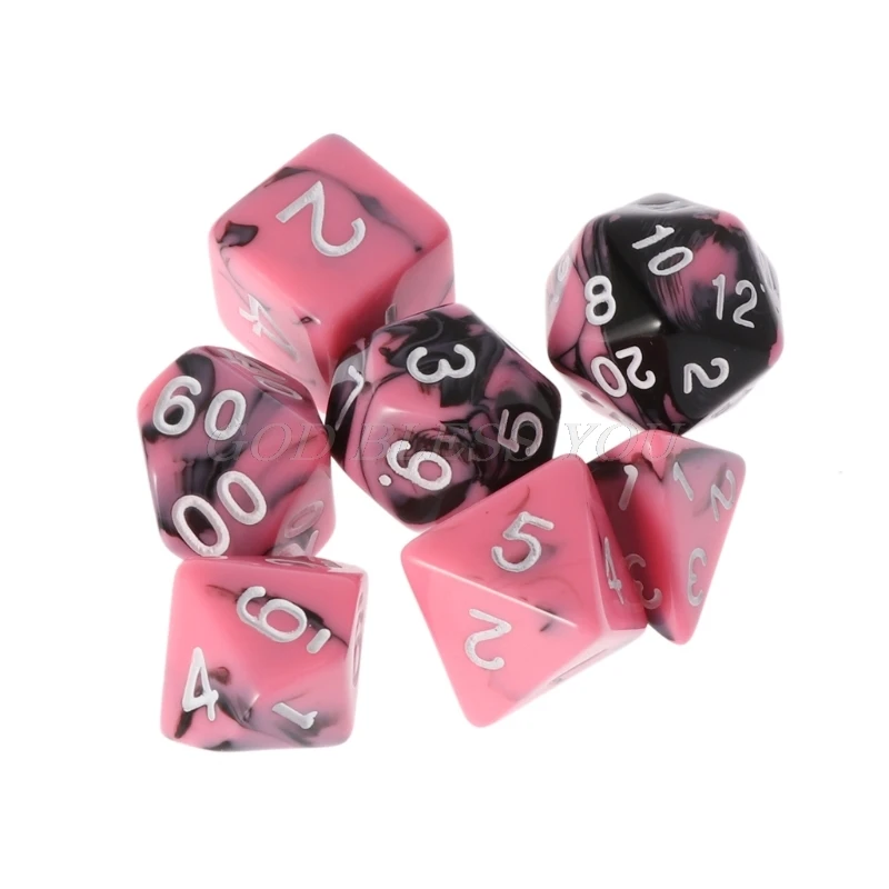 7 шт./компл. розовые черные полигедральные игральные кости для TRPG подземей и