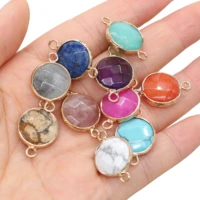 wholesale natural stone round pendant amazonite opal crystal agates charms connector for jewelry making diy necklace earring