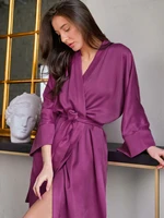 solid color sleepwear robes womens pajamas long sleeve home clothes loungewear mid calf bathrobes women pajama satin nightgowns