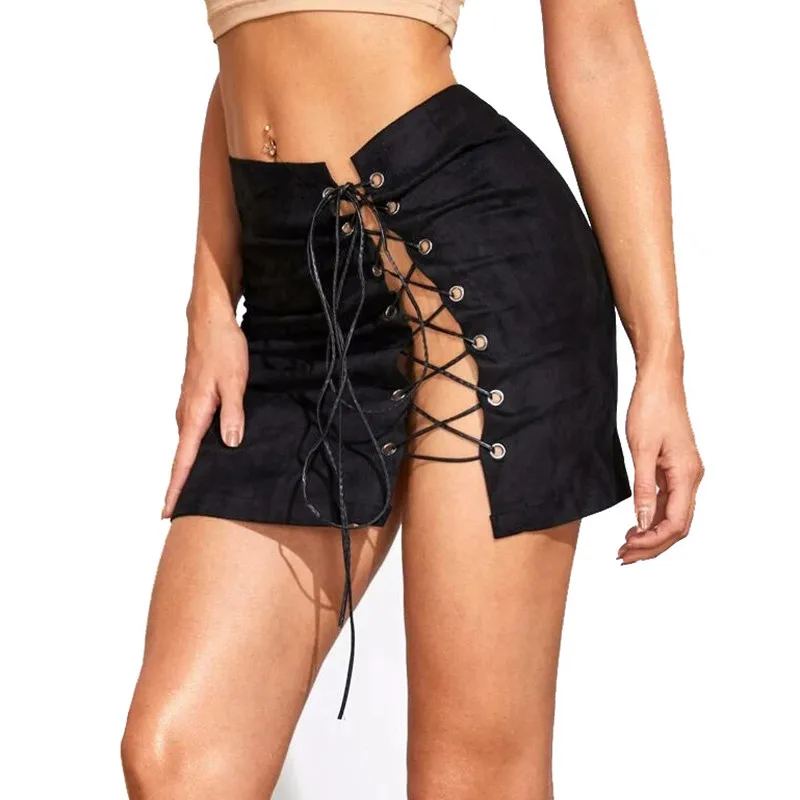

Cross Bandage Short Skirt Women Mini Skirt High Waist Black Elegant Ladies Hip Skirt Summer Korean Street Wear Pencil Skirt 2021
