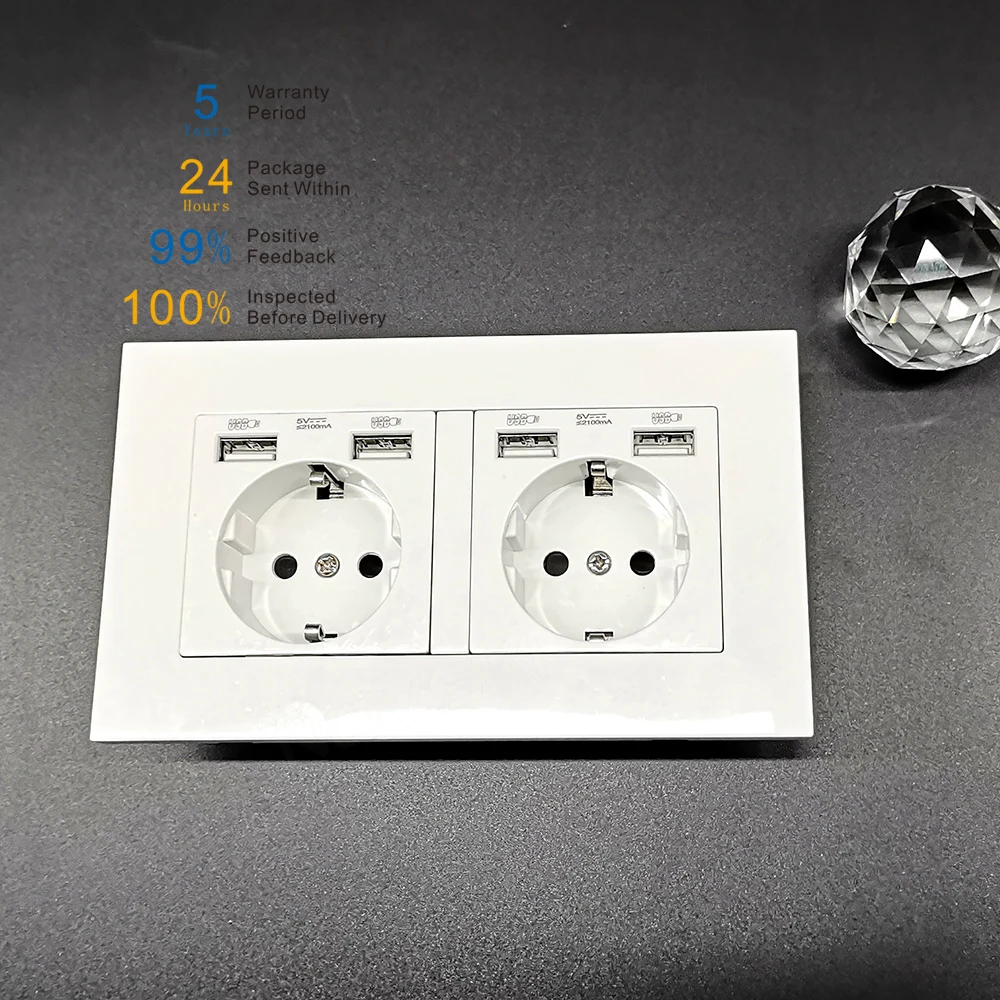 NOVSKI 2 Gang настенная розетка с двойной розеткой USB 2.1A корпуса Электрическая Schuko