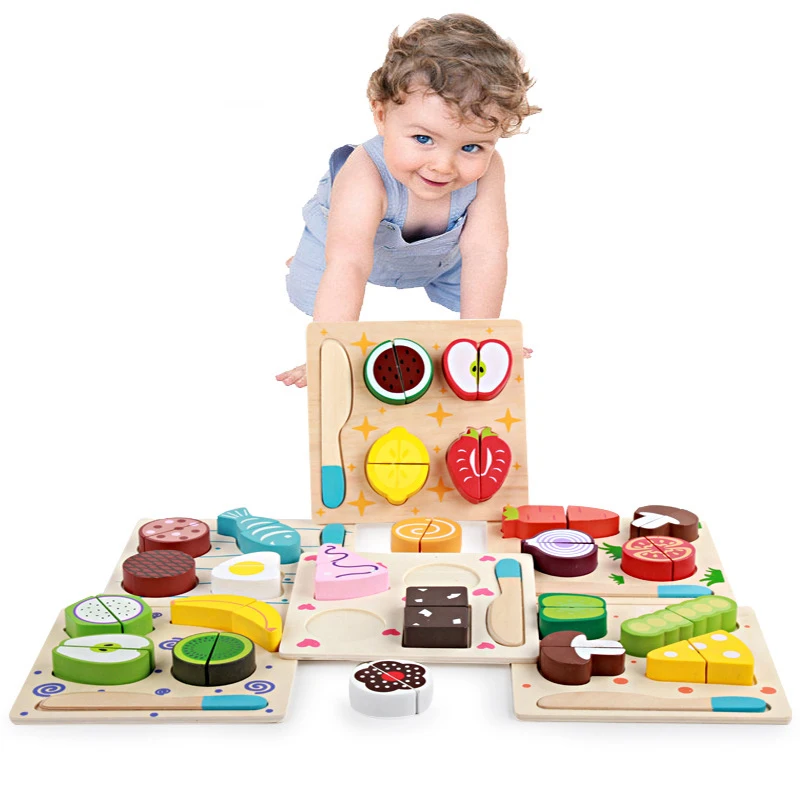 

QWZ Wooden Kitchen Cut Fruits Vegetables Dessert Kids Cooking Kitchen Toy Food Pretend Play Puzzle Educational Toys