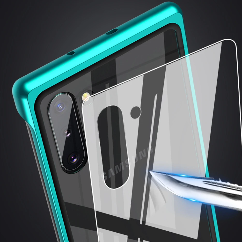 Metal Glass Phone Case for Samsung Galaxy Note 10 Plus Frameless Ultra Thin Cover Shell IPhone 11 Push Pull Lock Coque |