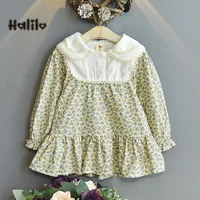 Long Sleeve Kids Dresses For Girls Floral Peter Pan Collar Back To School Spring Autumn Casual Children Clothes