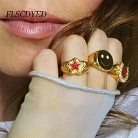 flscdyed vintage metal ripple star rings for women transparent crystal girls finger rings 2022 trend party jewelry female gift