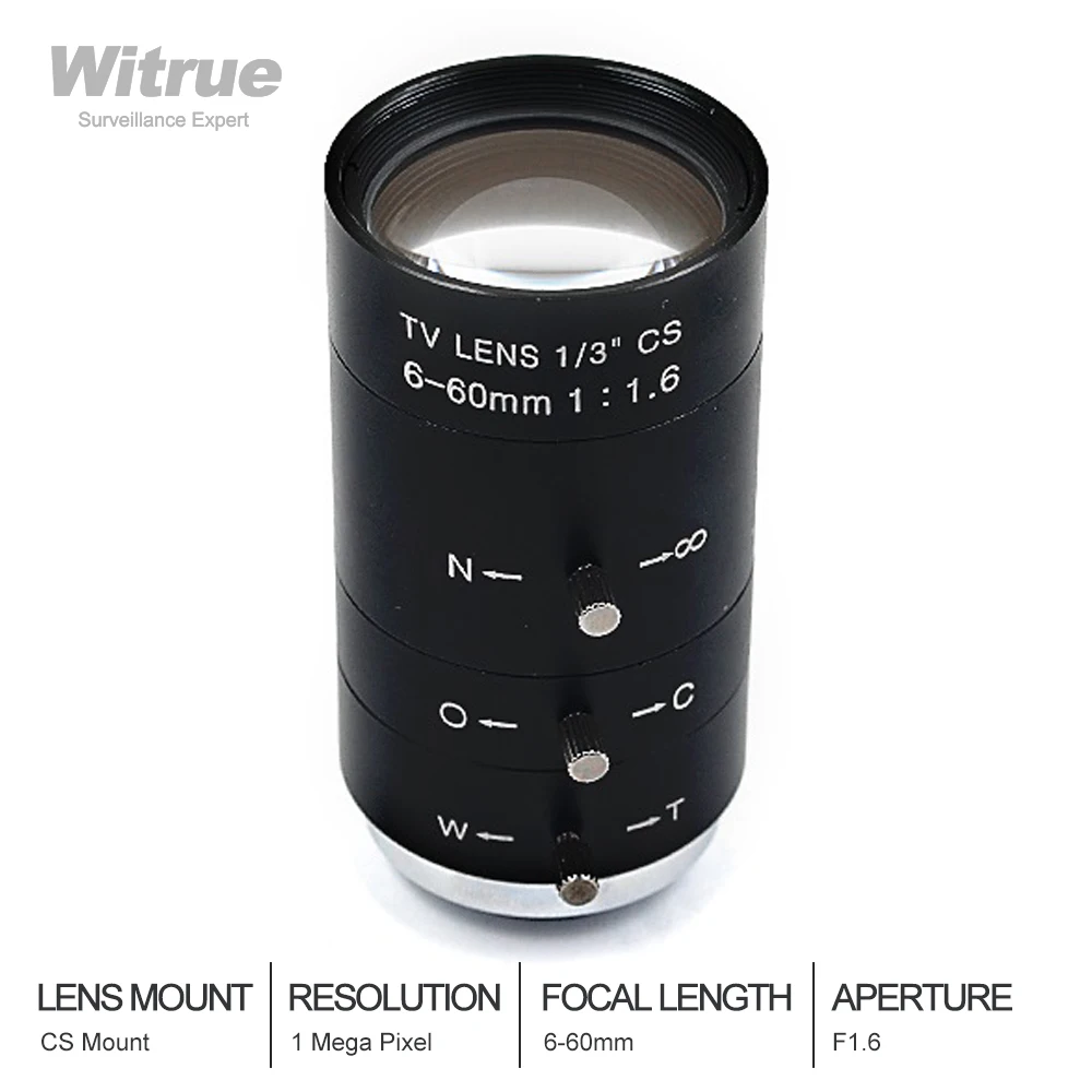 Witrue CCTV объектив 6-60 мм варифокальный CS крепление Lensse руководство IRIS ZOOM F1.6 для