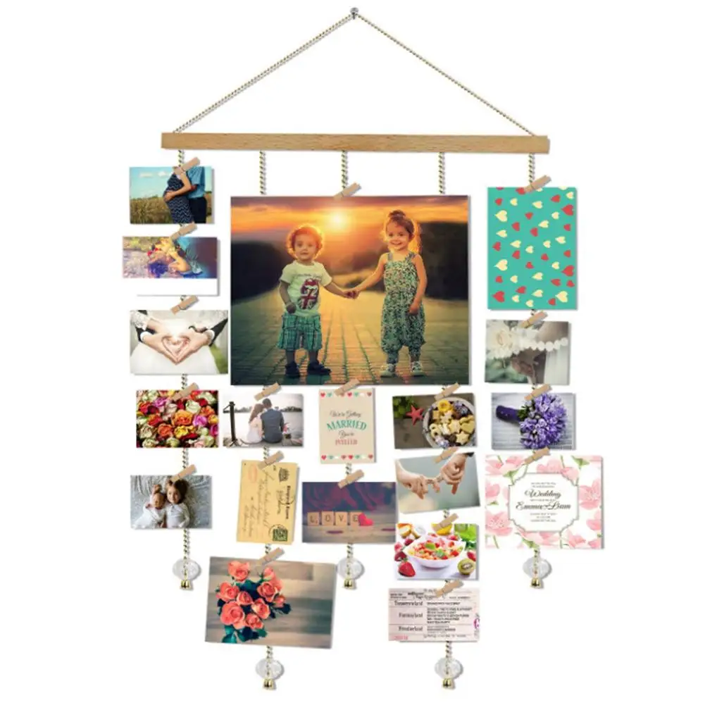 Wood Golden Chain With Crystal Pendant 16x29 Inch Photo Display Picture Frame Collage Multi 20 Clips | Дом и сад