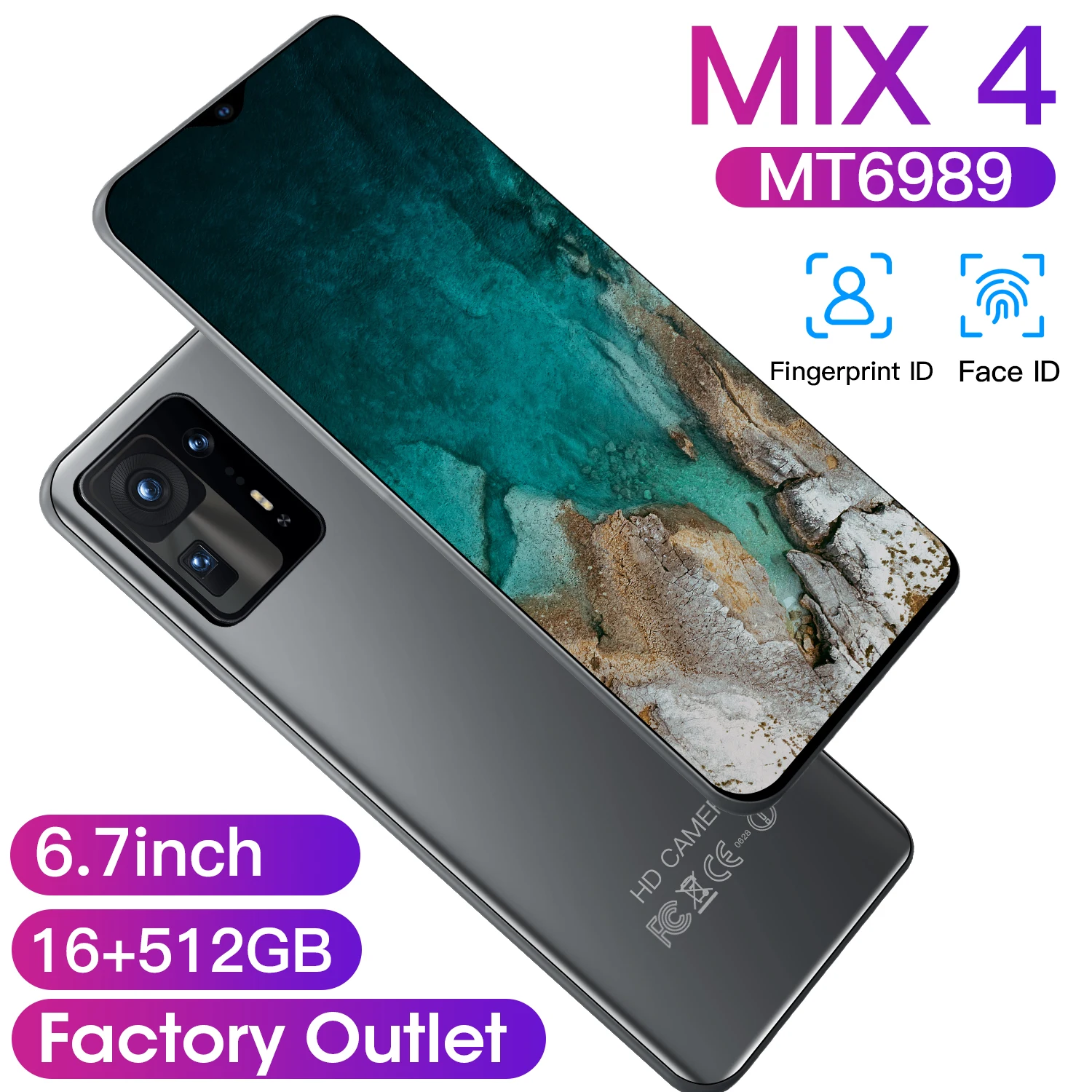 

Global Version MIX4 Smartphone 6.7in HD 16GB 512GB Camera 24+48MP 6000 mAh Android10 Cellphone 10 Core Unlock 4G LTE 5G phone