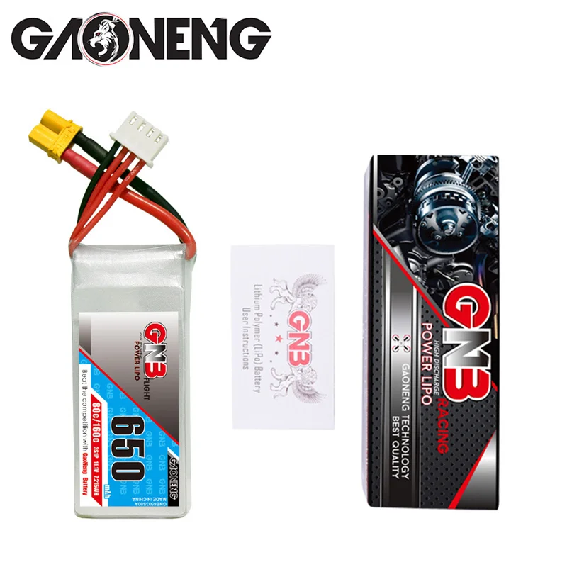 

GAONENG GNB 11.1V 650mAh 80C MAX 160C 3s Lipo Battery XT30 Plug for FPV Racing Drone RC Quadcopter Helicopter Parts