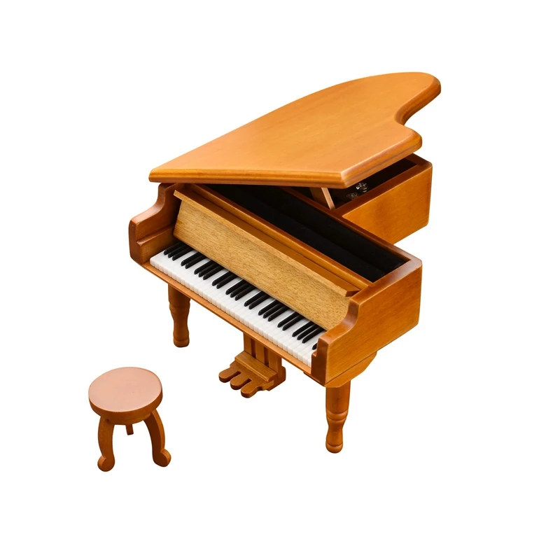 

Piano Wooden Music Box 18 Tones Grand Gifts for Valentines Day Classical Nice Music Box with Stool Craft