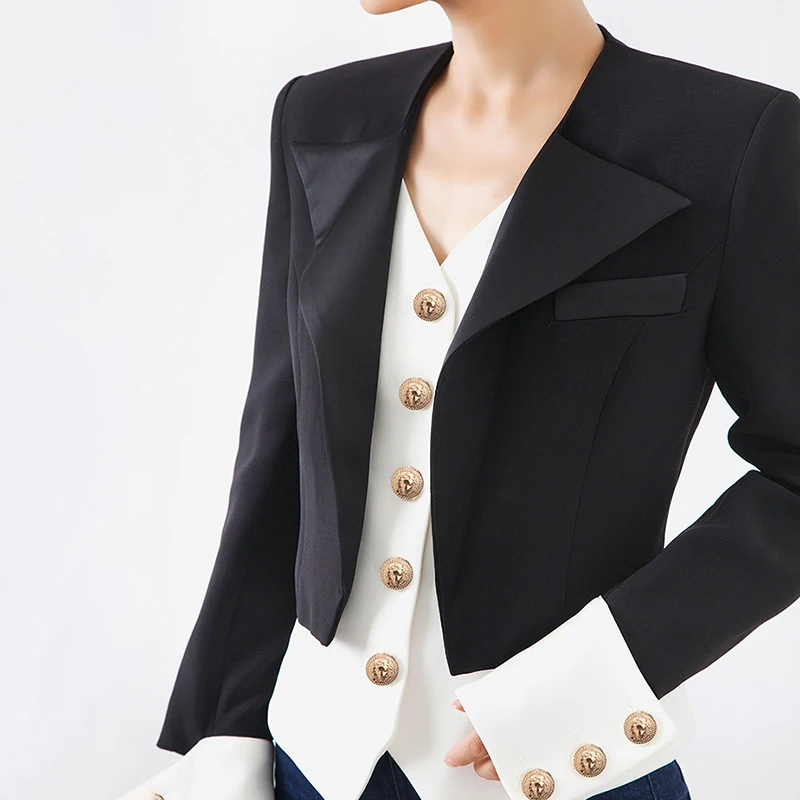TWOTWINSTYLE Patchwork Hit Color Women's Coat V Neck Long Sleeve Single Breasted Korean Women's Autumn Jackets Fashion New