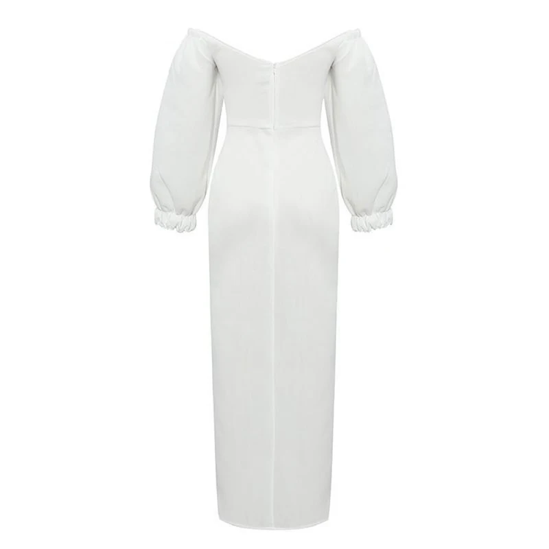 

ONEINALL White Sexy Dresses For Female V-neck Lantern Long Sleeve High Waist Slimming Solid Women's Mini Dress 2021 New Clothing