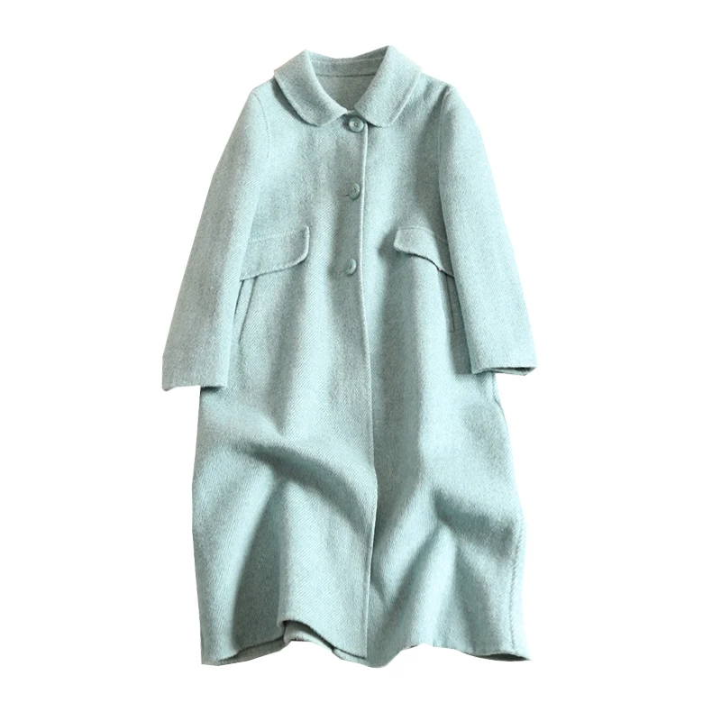 

Women Wool Coat 2019 Spring Women Medium Length Peter Pan Collar Coat Woolen Outerwear Slim New