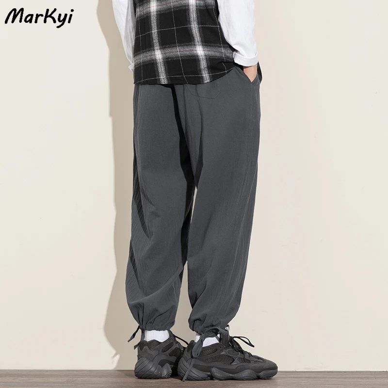 

MarKyi Fashion Linen men's cargo pants loose style casual harem pants men plus size 5xl