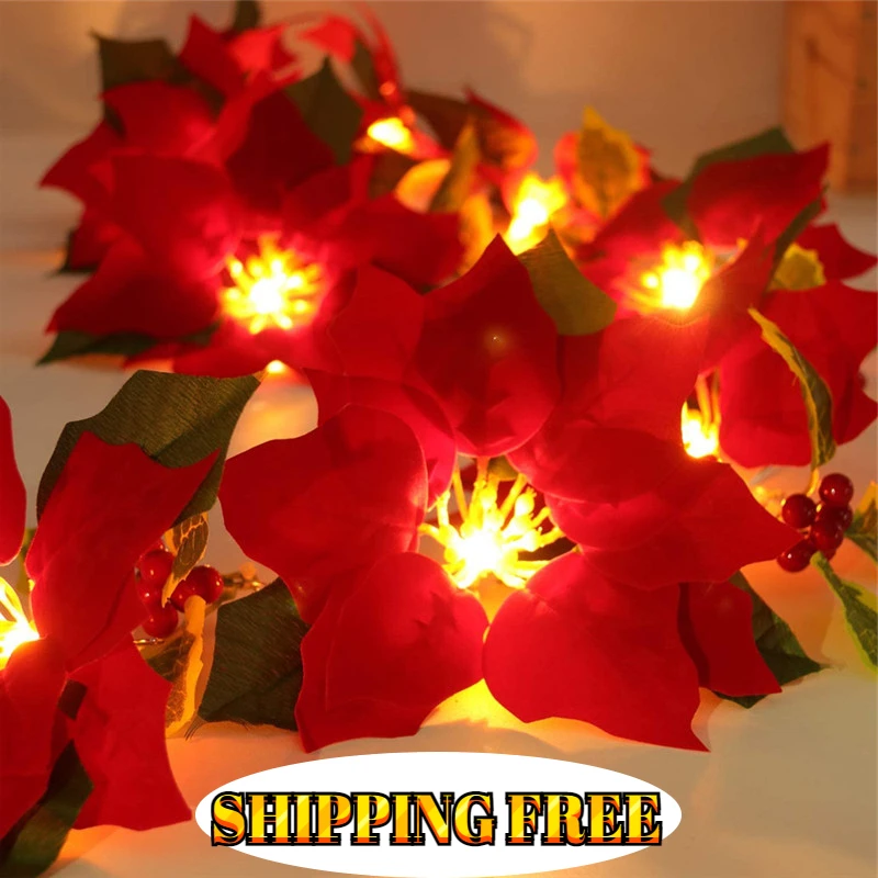 

Декоративная гирлянда из цветов Poinsettia, светильник ящаяся гирлянда на елку, рождественские украшения на Хэллоуин, светильник ящаяся гирлянд...