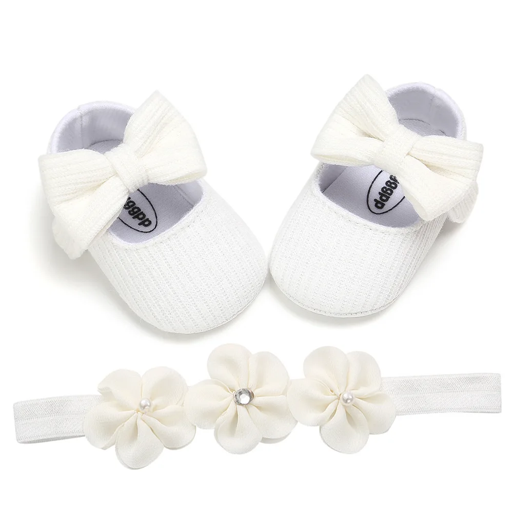 Emmababy модные милые комплекты одежды из 2 предметов; для детей; детская обувь; детские для девочек, обувь для младенцев Детские Мягкая подошва, с бантом для детей, начинающих ходить Туфли под платье+ повязка на голову