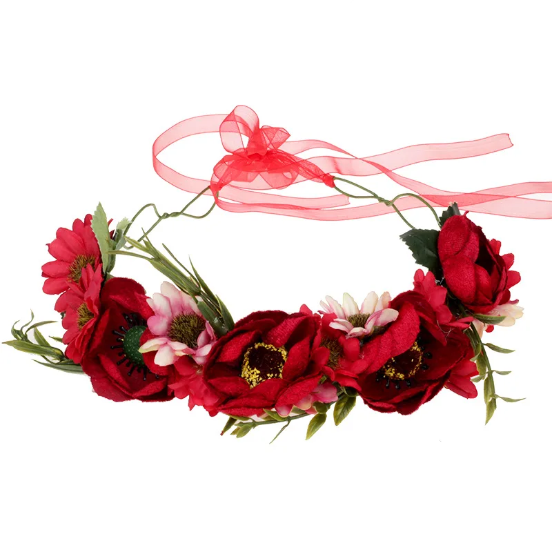 

2021 Fashion European and American Headdress Leather Fabric Wreath Headband Corolla Bridal Wedding Flower Headband Flower Crown