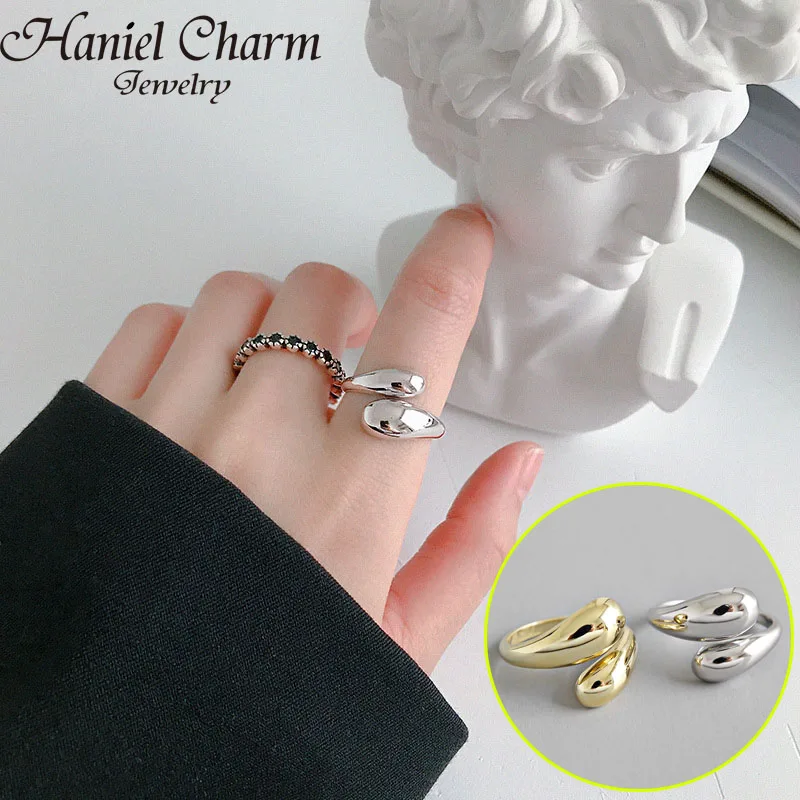 

hot sale 925 Sterling Silver Korean Trendy Smooth Rings for Women Couple Vintage Gold Silver Geometric Handmade Wedding Jewelry