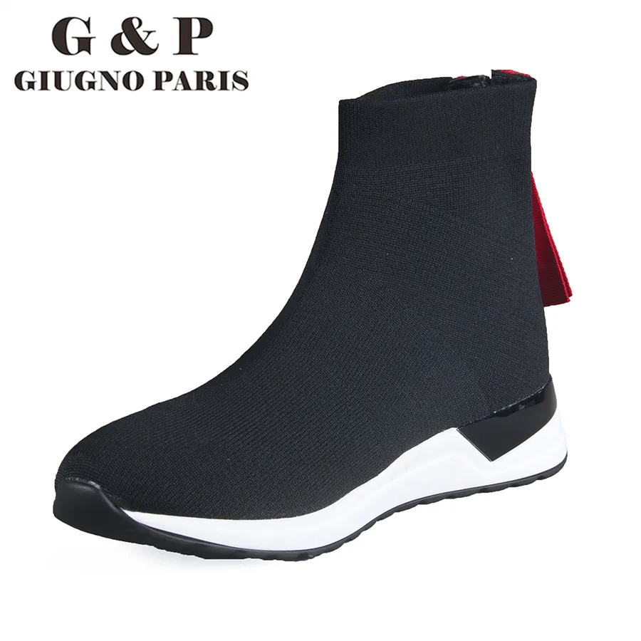 Женские кожаные кроссовки без шнуровки Повседневная вязаная обувь на платформе