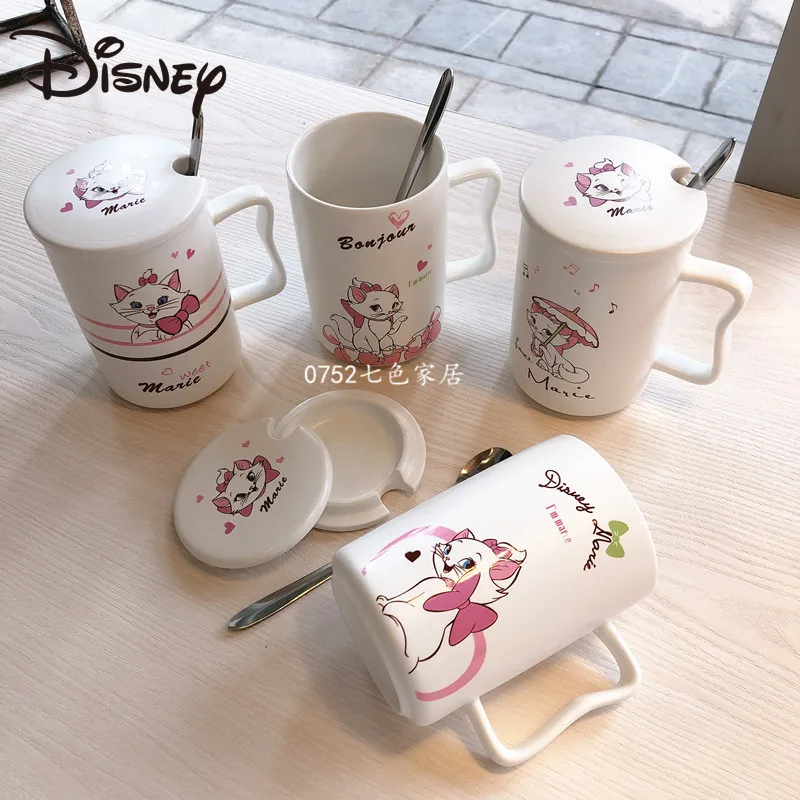 

Disney Cartoon Mary Cat Ceramic Cup Student Bone China Mug Office Drinking Cup Milk Cup Coffee Cup with Lid