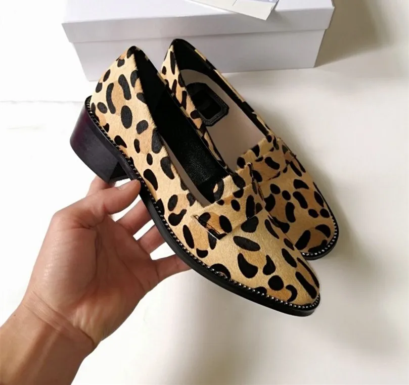 

Leopard Print Pumps Women Mary Janes Crystal Decor Square Heels Slip-on Genuine Leather 2020 Luxury Brand Designer Female Shoes