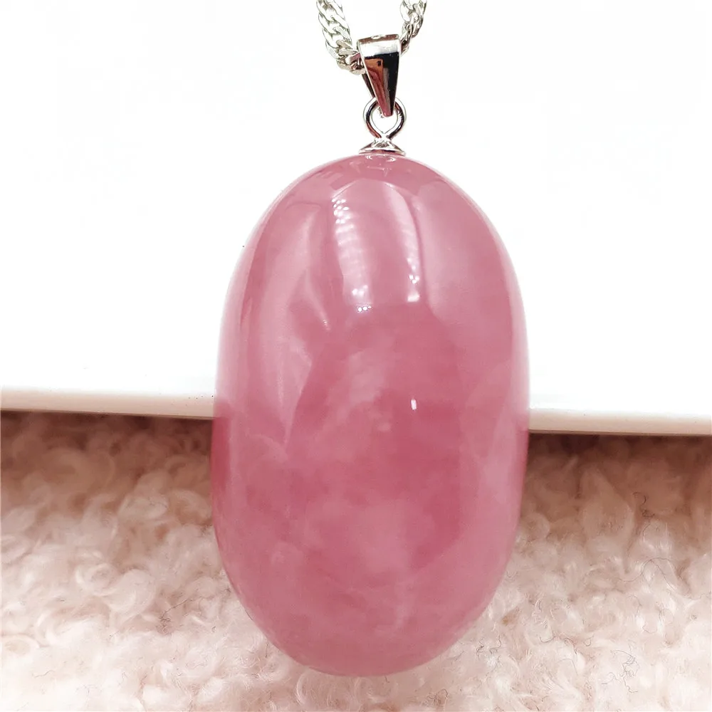 

Genuine Natural Red Rose Quartz Crystal Oval Pendant 32x20x15mm Rose Quartz Madagascar Necklace Women Men AAAAA
