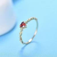 fashion gold light luxury style garnet red love zircon single ring temperament simple ladies engagement banquet ring whole sale