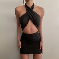 2021 women strappy cross over front cut out halter neck sleeveless backless skirt bandage vest summer sexy fashion woman clothes