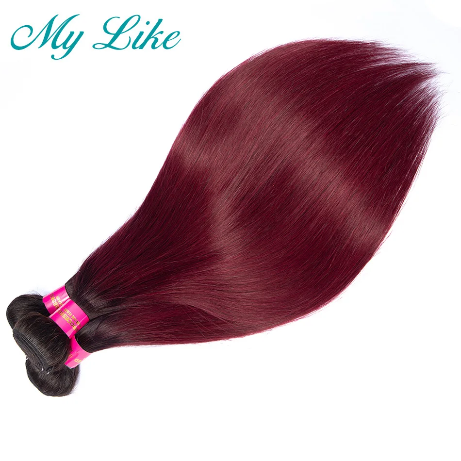 Мои Лайк Прямые Омбре Наращивание Волос из Натуральных Разделок 1b/99j Бразильский Плетение Бордовый Неперевязанный.