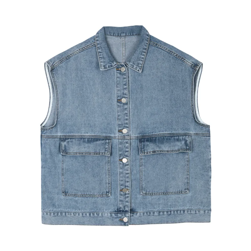 

Spring And Autumn Denim Vest Female Port Style Loose All-Match Tooling Lapel Solid Color Casual Sleeveless Waistcoat