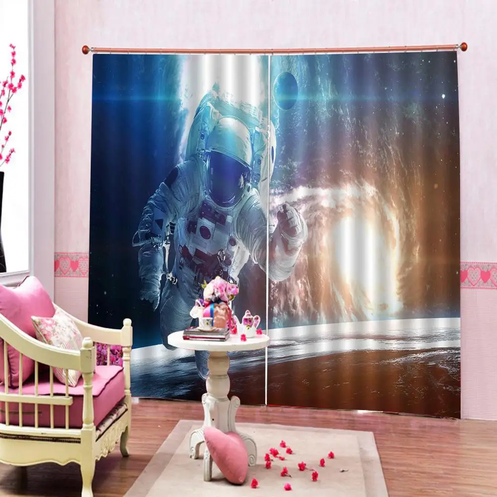 Занавески на окна с 3D изображением астронавта из полиэстера для гостиной ванной