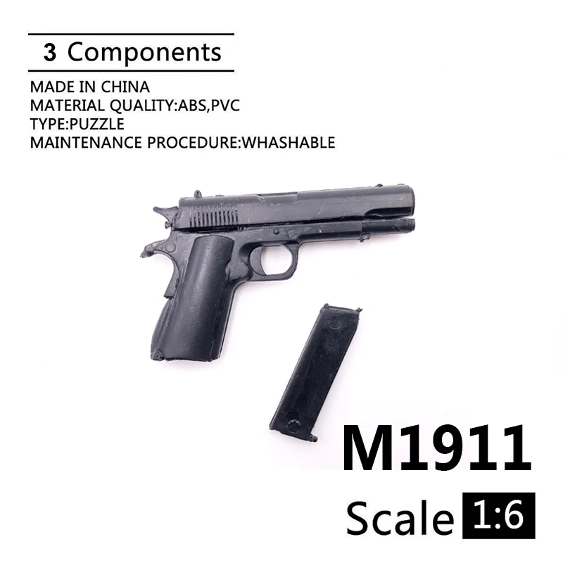 Модель пистолета M1911 A1 в масштабе 1:6 для экшн фигурки 12 дюймов пластиковое черное