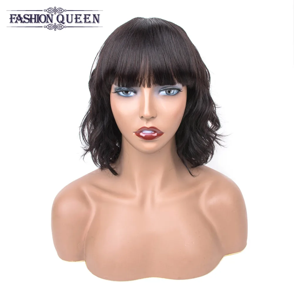 Парики из человеческих волос парик с челкой перуанские свободные волнистые