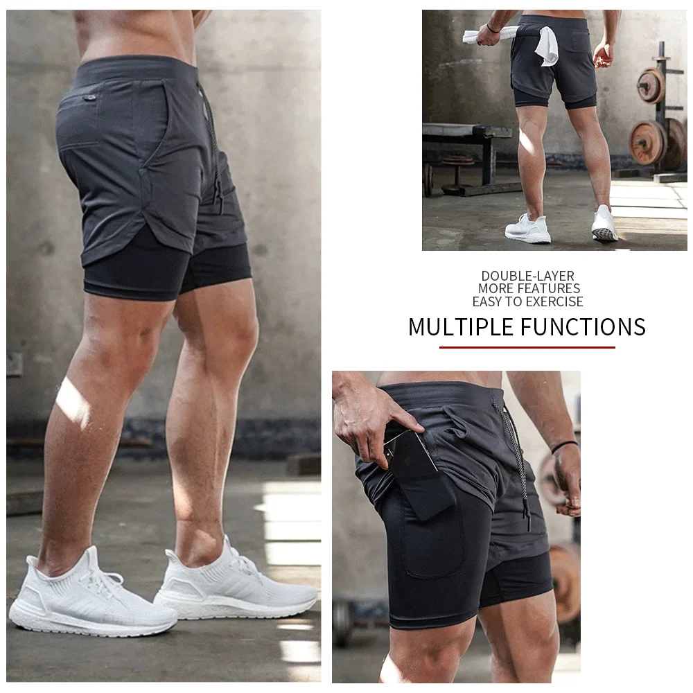 

2021 Summer Running Shorts Men 2 In 1 Sports Jogging Fitness Shorts Training Quick Dry Gym Athletic Casual Black Short Pants